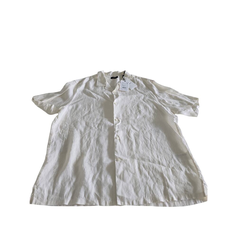 Theory Men’s Shirt XXL 100% Linen Ivory‎ Short Sleeve Button Front Casual Resort